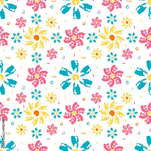 Seamless pattern with flowers from brush strokes.