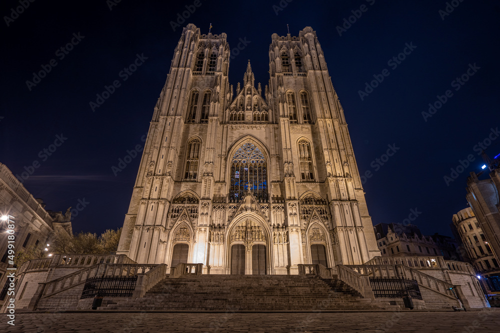 St. Michael and St. Gudula in Brussels at night