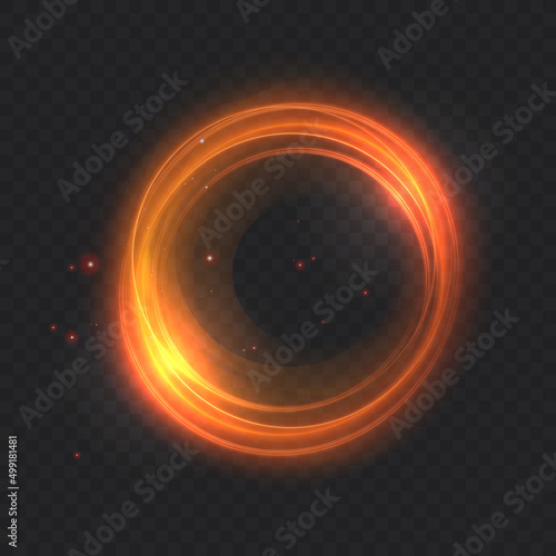 Golden circle with fire effects. Light fire effect. Vector Format