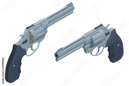 Obraz na plátně Isometric set revolvers firearms guns