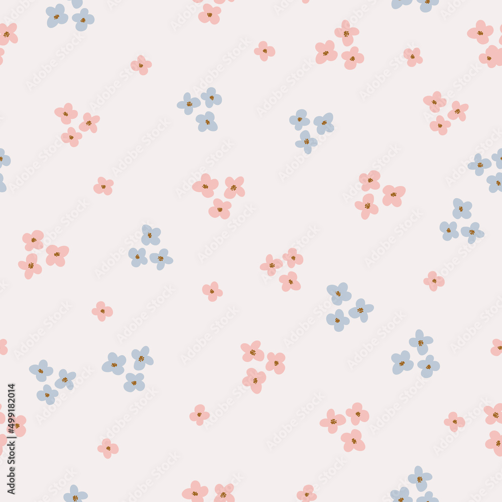Simple meadow flower seamless pattern, colorful hand drawn vector digital paper background for fabric, textile, stationery, wallpaper.