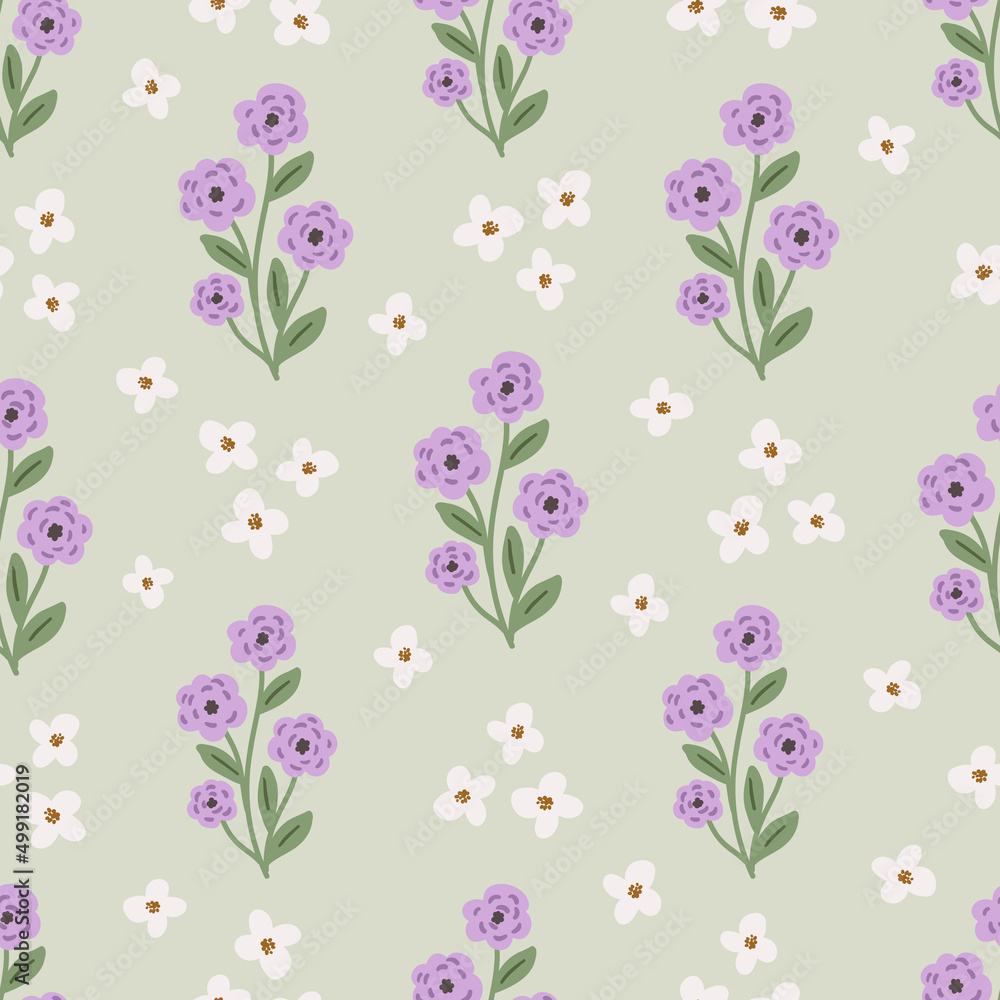 Bright feminine meadow flower seamless pattern, colorful hand drawn vector digital paper background for fabric, textile, stationery, wallpaper.