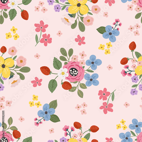 Wallpaper Mural Bright feminine meadow flower seamless pattern, colorful hand drawn vector digital paper background for fabric, textile, stationery, wallpaper. Torontodigital.ca