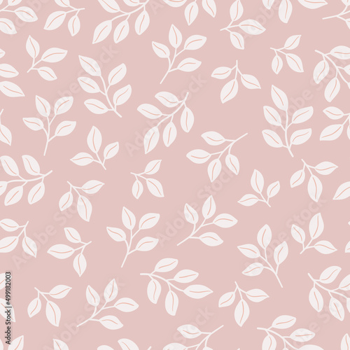 Abstract seamless pattern with floral branches with leaves on delicate pink vector background for fabric, wallpaper, textile, stationery print