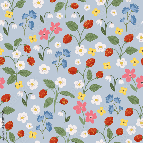 Bright feminine meadow flower seamless pattern, colorful hand drawn vector digital paper background for fabric, textile, stationery, wallpaper.
