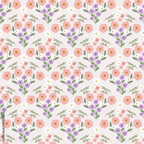 Bright feminine meadow flower seamless pattern  colorful hand drawn vector digital paper background for fabric  textile  stationery  wallpaper.