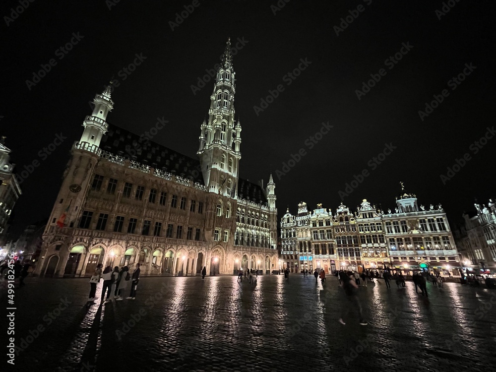 Brussels City Hall and Grand Place by night