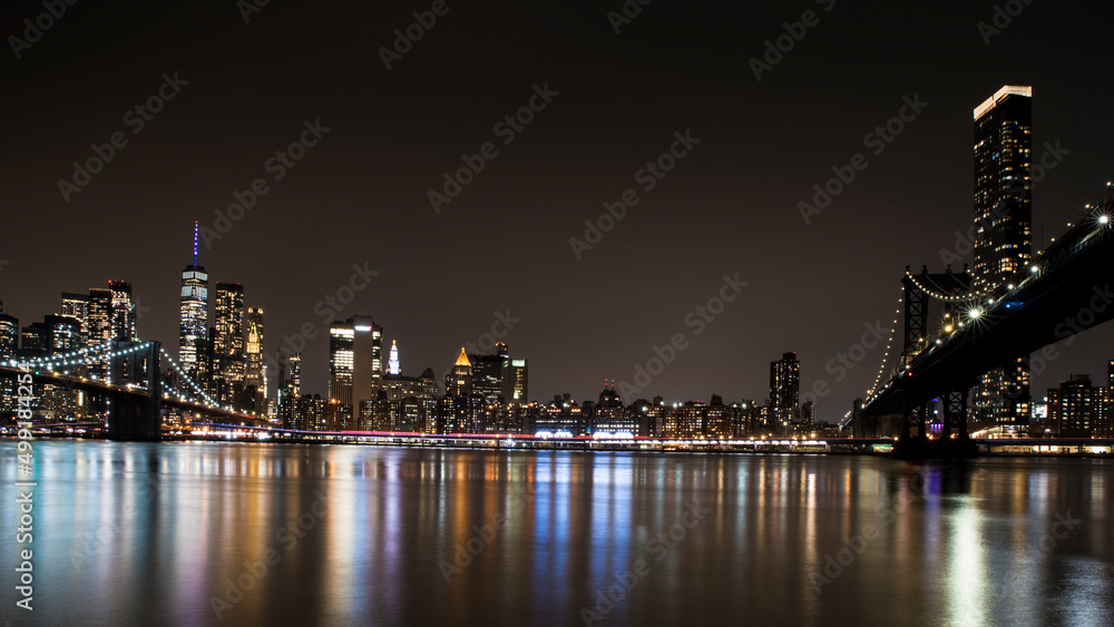 Night lights - Skyline of Manhattan from Brooklyn. New York City. NYC