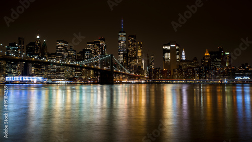 Night lights - Skyline of Manhattan from Brooklyn. New York City. NYC © Peo