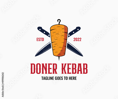 Doner Kebab Vector Logo Design Template. Doner Logo for Restaurants and Markets. Shawarma Logo Design.