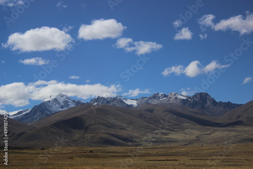 White Mountain range with a blue sky in Ancash, in the highlands of Peru