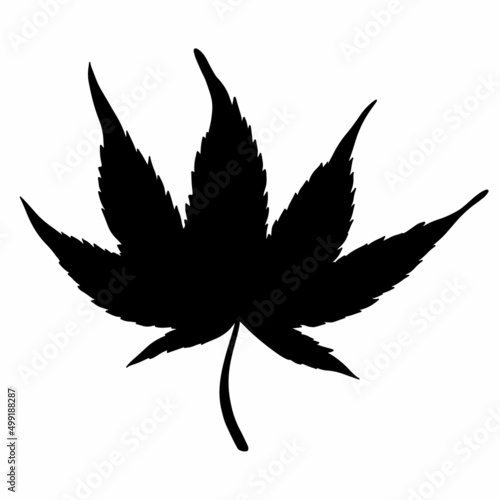 Black cannabis leaf isolated on a white background. Silhouette of cannabis. Vector illustration.