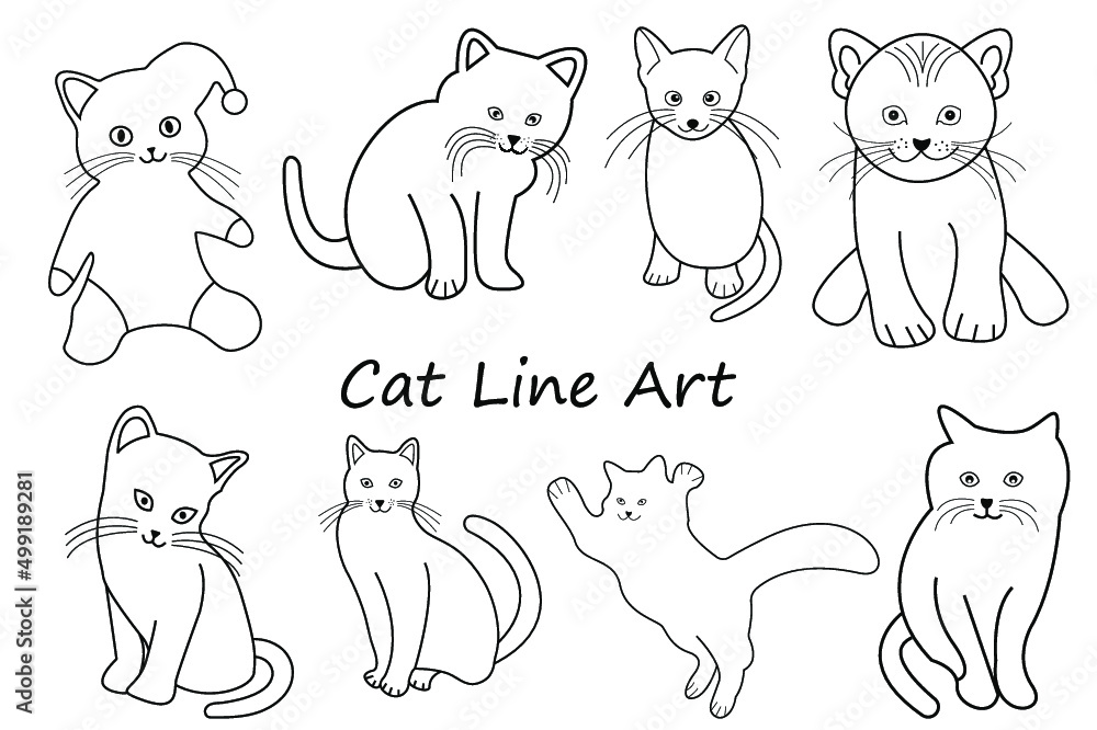 Fototapeta premium Cute Cat Line Art Vector Template.