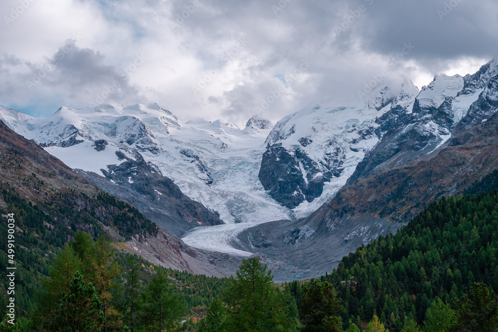 Swiss glacier Morteratsch in Engadine above Pontresina, canton Grisons-Graubunden, Switzerland Swiss glacier Morteratsch in Engadine above Pontresina, canton Grisons-Graubunden, Switzerland