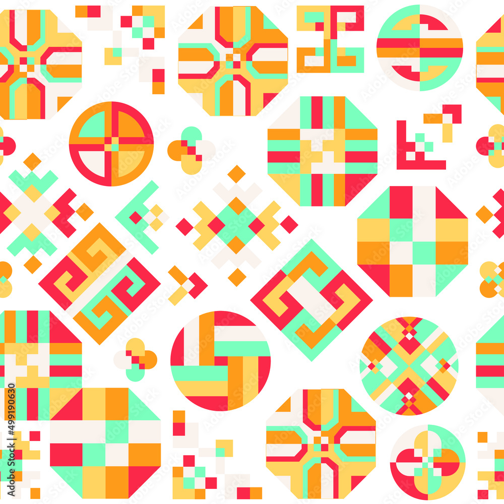 Colorful Korean symbols pattern. South Korea traditional background. East Asian style background design.