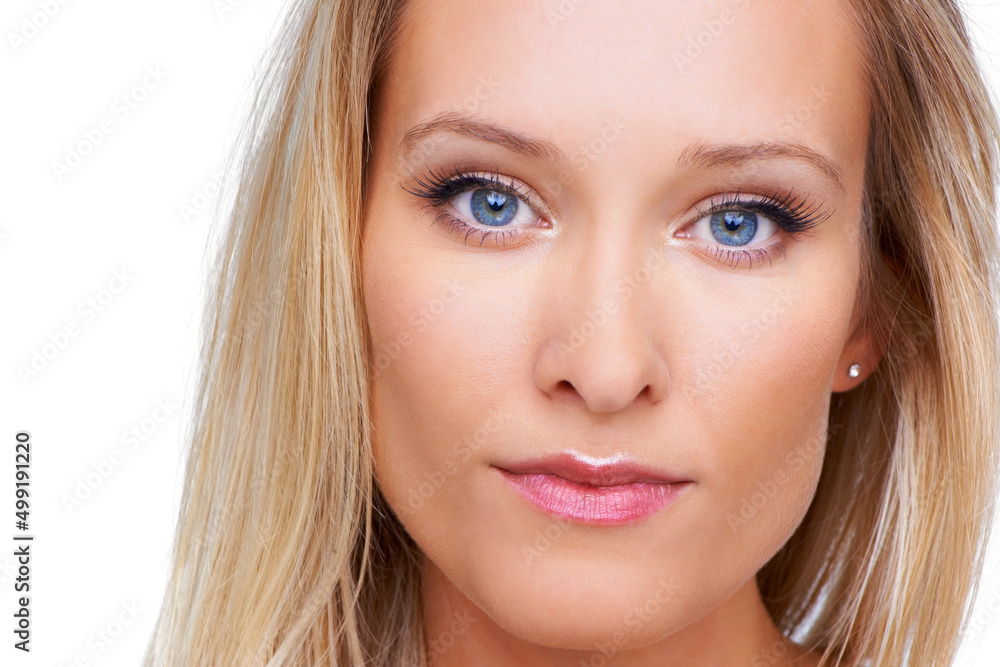 Closeup of beauty. Closeup of a pretty blonde woman isolated on white. Closeup of beauty. Closeup of a pretty blonde woman isolated on white.