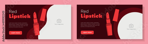 Lipstick store online banner template set, fashion makeup products advertisement, horizontal ad, beauty shop campaign webpage, flyer, creative brochure, isolated on background