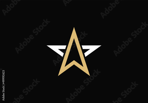 star with golden map or letter A Logo Design inspiration