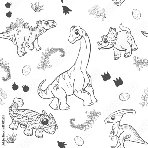 motivo en blanco y negro de dinosaurios herb  voros dulces y tiernos para ni  as y ni  os