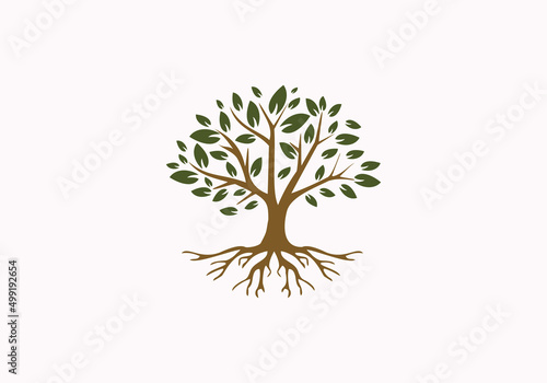 Print op canvas golden Tree of Life Stamp Seal Emblem Oak Banyan Maple logo design
