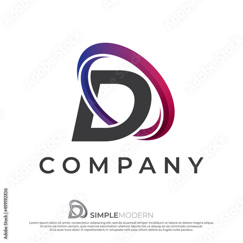 Circle D logo illustration, abstract circle swirl logo design elements. Origami paper flat style