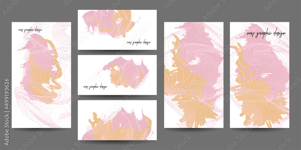 Elegant creative card templates set art painting watercolor. Collection of romantic invitations with gold abstraction background line color