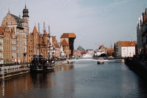 Beautiful houses and canals of the city of Gdansk