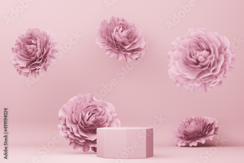 Fototapeta Naklejka Na Ścianę i Meble -  Empty display with rose flower for presentation 3d rendering