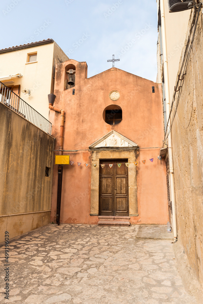 Panoramic Sights of The Holy Mary of the Rosary Church (Chiesa di Maria SS. del Rosario) in Castellammare del Golfo, Province of Trapani, Italy.