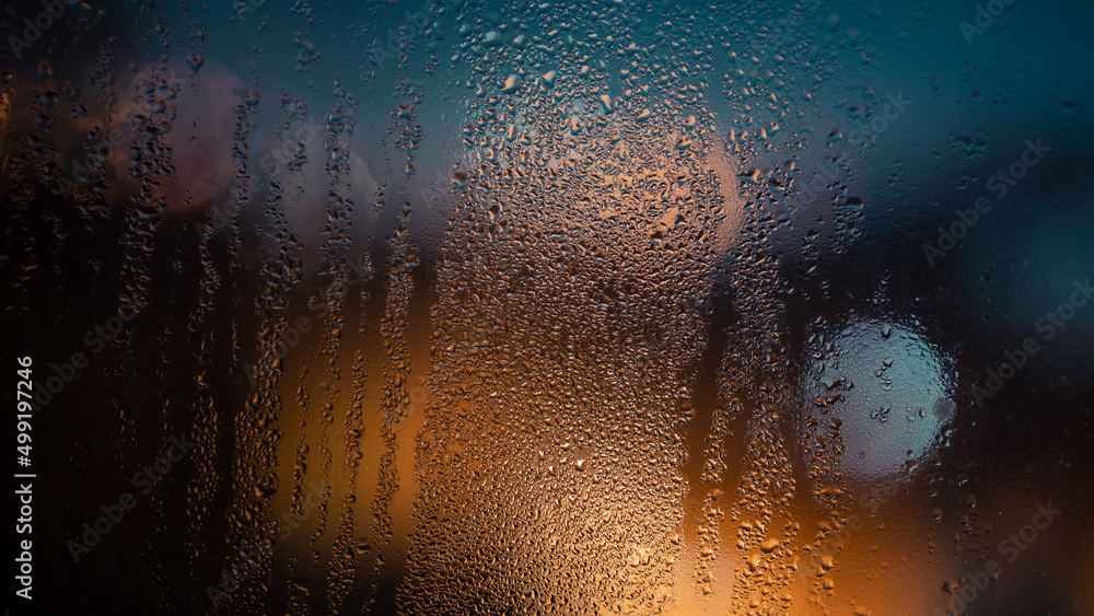 Water drops Background with city lights