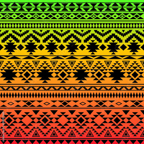 Colorful gradient rasta tribal vintage ethnic seamless pattern, geometric print, fabric, cloth design, wallpaper, wrapping. Colorful gradient rasta tribal vintage ethnic seamless pattern, geometric 