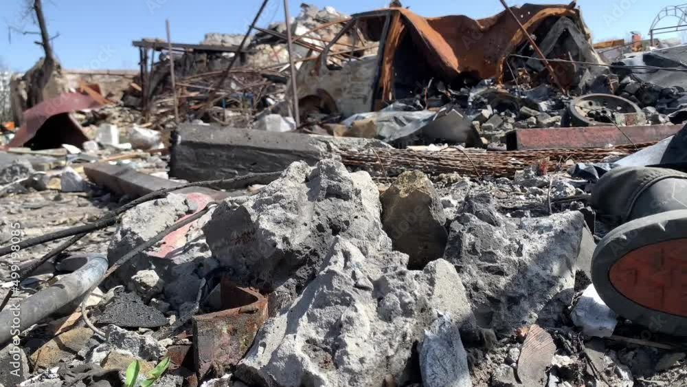 Bucha, kyiv, Ukraine 01.04.2022: Irpin, Bucha, Dmitrivka. Atrocities of the russian army in the suburbs of Kyiv. Irpin. Houses of civilians destroyed by russian tanks. russia's war against Ukraine Bucha, kyiv, Ukraine 01.04.2022: Irpin, Bucha, Dmitrivka. Atrocities of the russian army in the suburbs of Kyiv. Irpin. Houses of civilians destroyed by russian tanks. russia's war against Ukraine