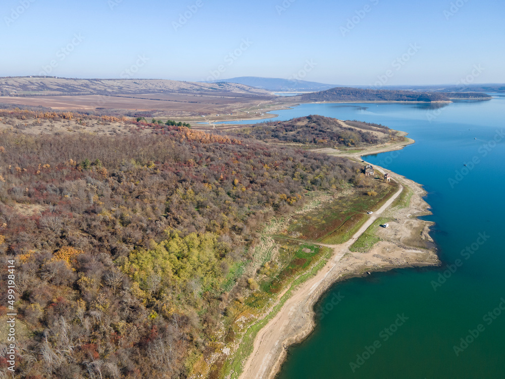 Fototapeta premium Aerial view of Ogosta Reservoir, Bulgaria