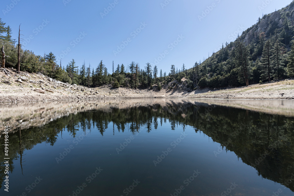 Crystal Lake in the San Gabriel Mountains area of Los Angeles County, California.