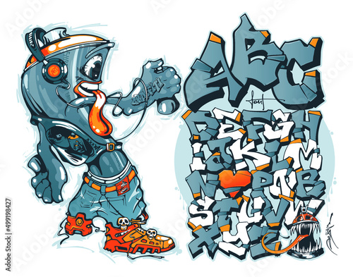 Editable graffiti font. Spray paint. Street art concept