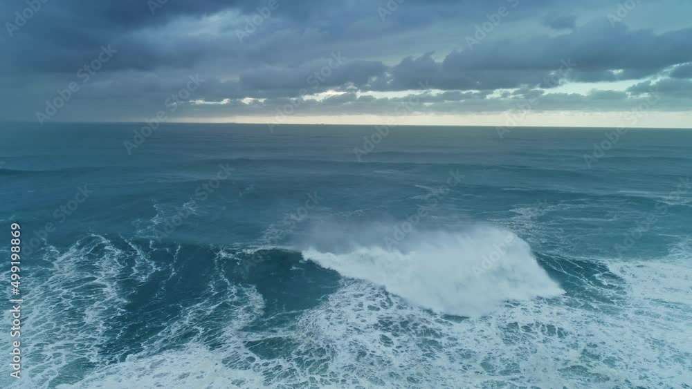 Aerial view on big waves of Atlantic ocean at storm, 4k Aerial view on big waves of Atlantic ocean at storm, 4k