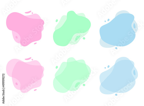 Set of colourful vector liquid splash shape backgrounds for WEB and APP design. Isolated vector elements. Rounded, digital water shapes. Landing page design items.