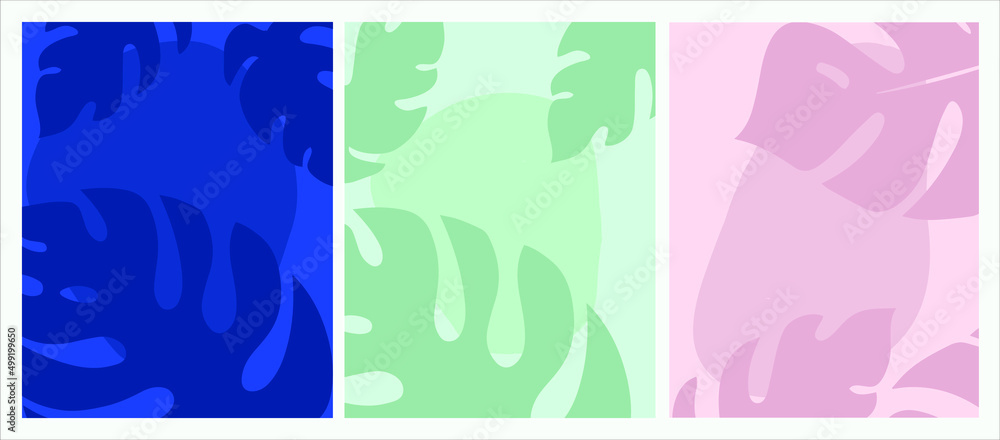 Cover set made in modern abstract leaves, minimal cover design. Colorful geometric background, vector illustration. Cover set made in modern abstract leaves, minimal cover design. Colorful geometric background, vector illustration.