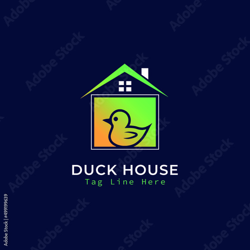 Creative Vector Minimal Duck House Unique Logo Design With Natural Gradient Colour.
