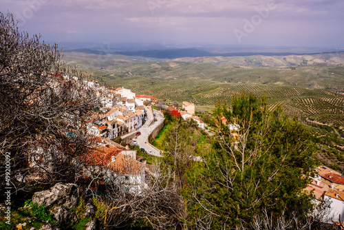 Panoramic view of the Andalusian olive tree valley from the mountain of the village of La Iruela.