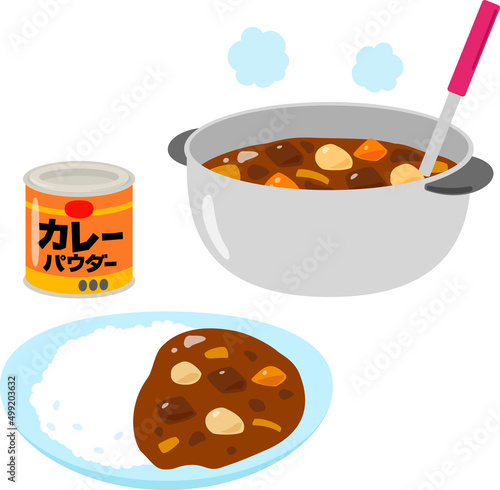 缶入りのカレー粉と鍋で作ったカレー