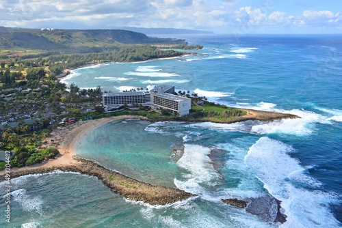 Aerial view from the Northshore of Oahu at Turtle Bay in Hawaii.