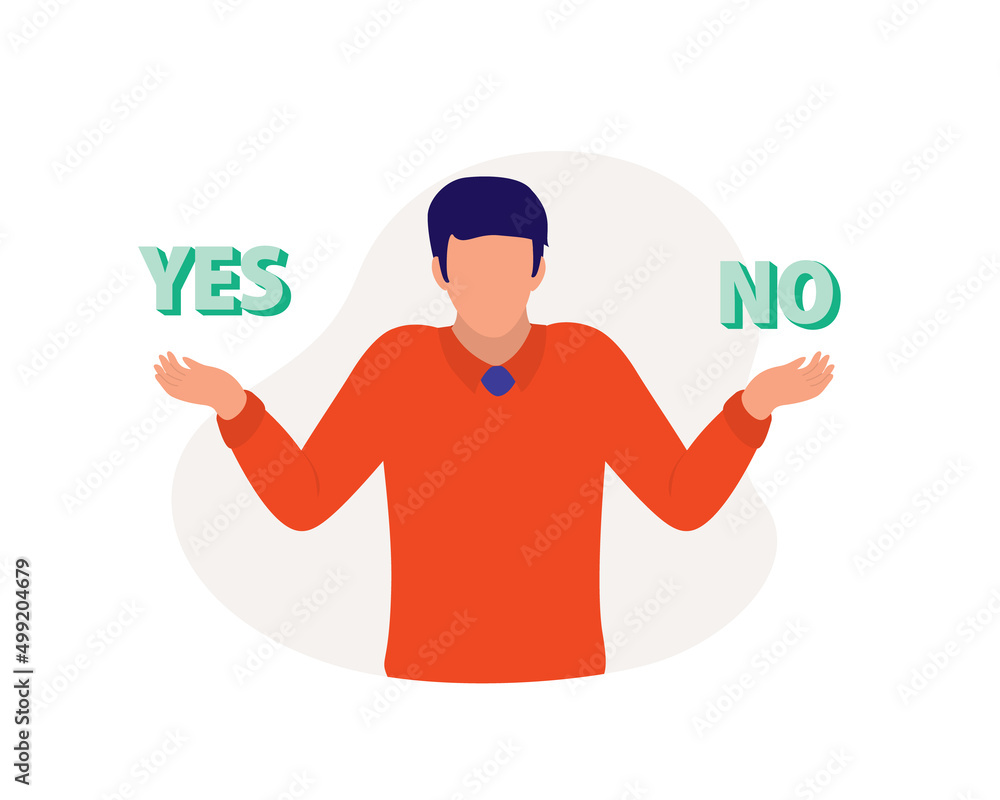 Front View Of A Young Man With Shrugging Gesture Couldn’t Decide “Yes” Or “No”. Front View Of A Young Man With Shrugging Gesture Couldn’t Decide “Yes” Or “No”.