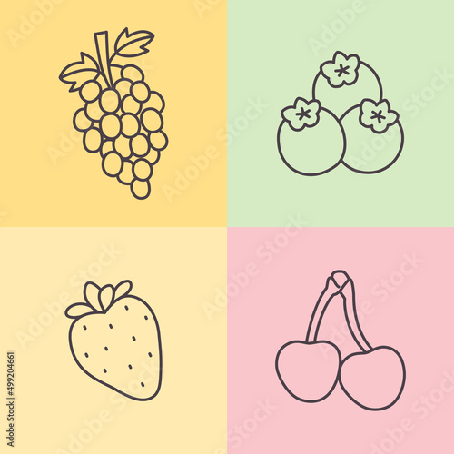 Set Of Berries Fruit Icons In Outline Style.