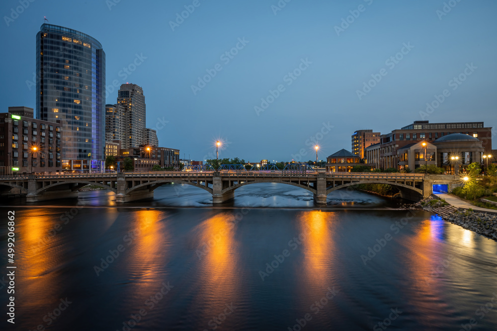 Grand River and Pearl Street Bridge, Grand Rapids, Michigan.