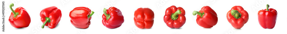 Set of ripe red bell pepper isolated on white Set of ripe red bell pepper isolated on white