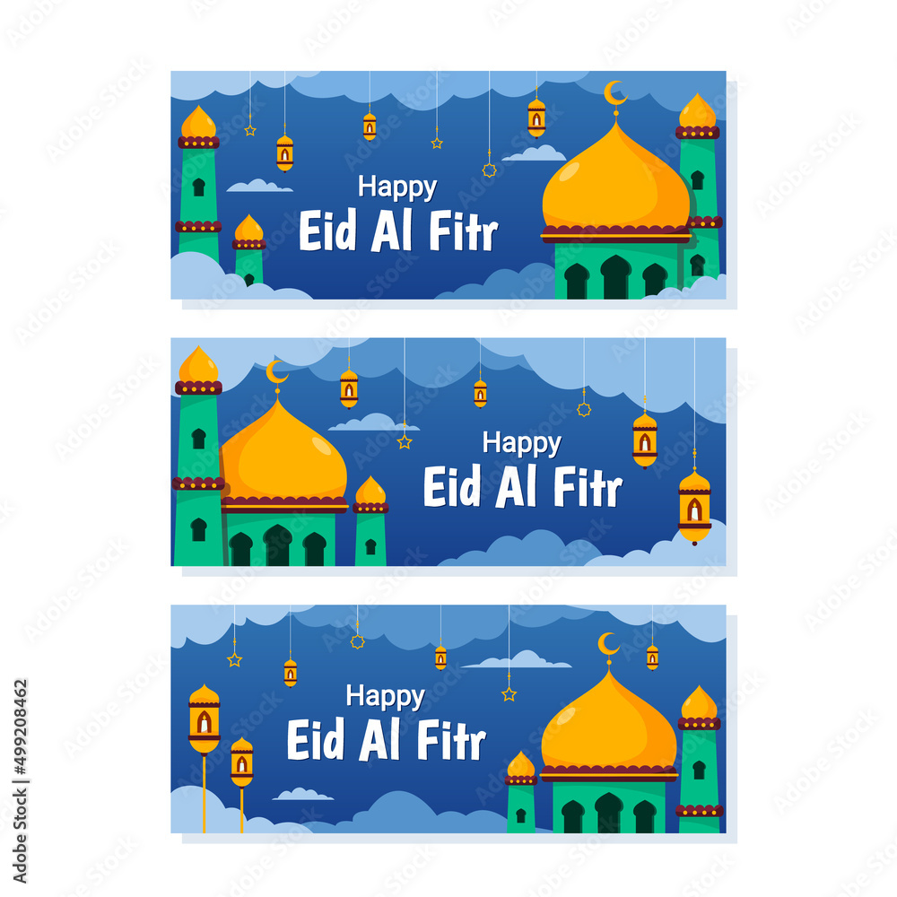 Yellow Dome Mosque Eid Al Fitr Banner