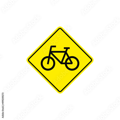 Vector Warning bicycle sign icon. Sign yellow bicycle sign. Illustration of a bicycle bike symbol sign in flat minimalism style.