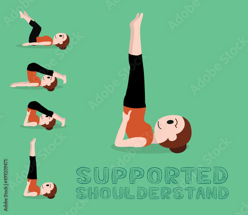 Yoga Tutorial Supported Shoulderstand Cute Cartoon Vector Illustration