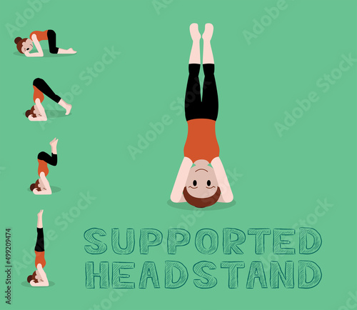 Yoga Tutorial Supported Headstand Cute Cartoon Vector Illustration photo